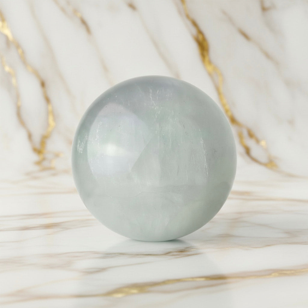 Fluorit Kugel – Eisblau schimmernde Eleganz CrystalScents