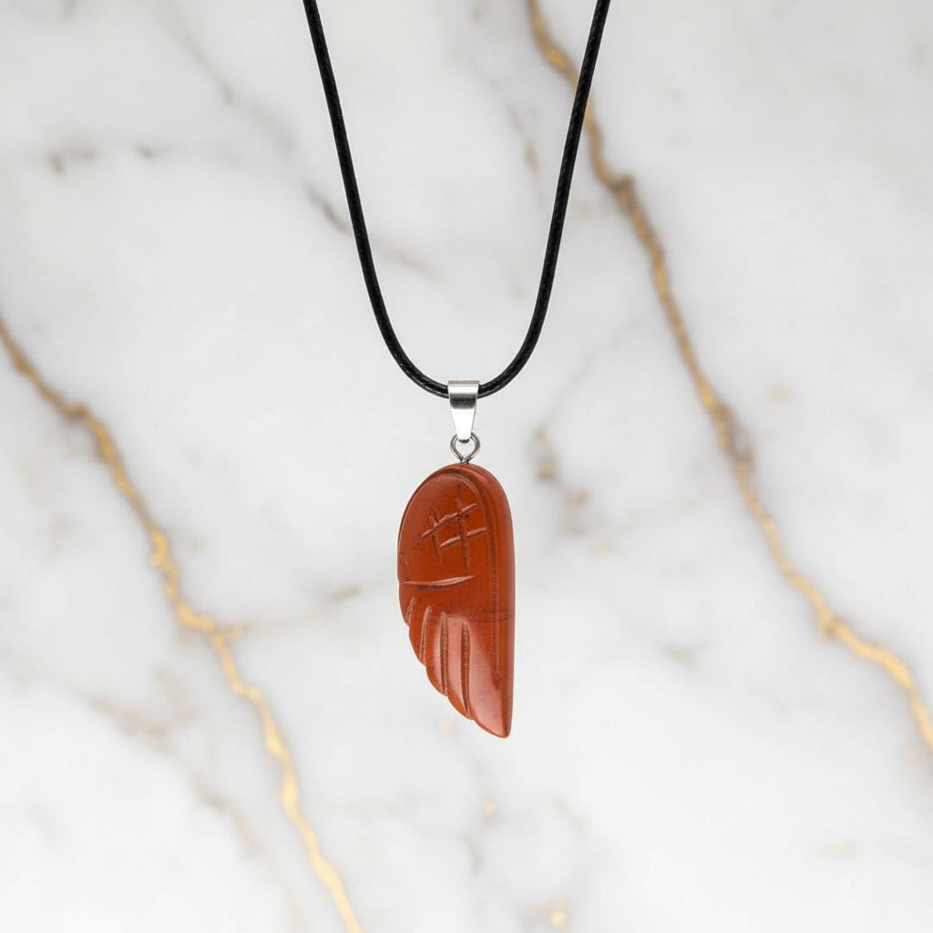 Roter Jaspis Halskette - Flügel Anhänger CrystalScents