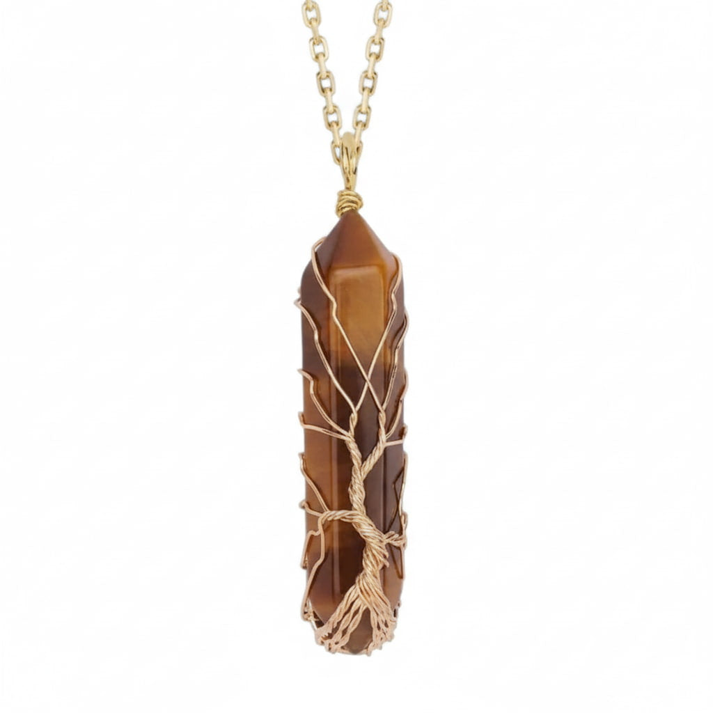 Tigerauge Halskette - Goldverzierter Doppelender CrystalScents