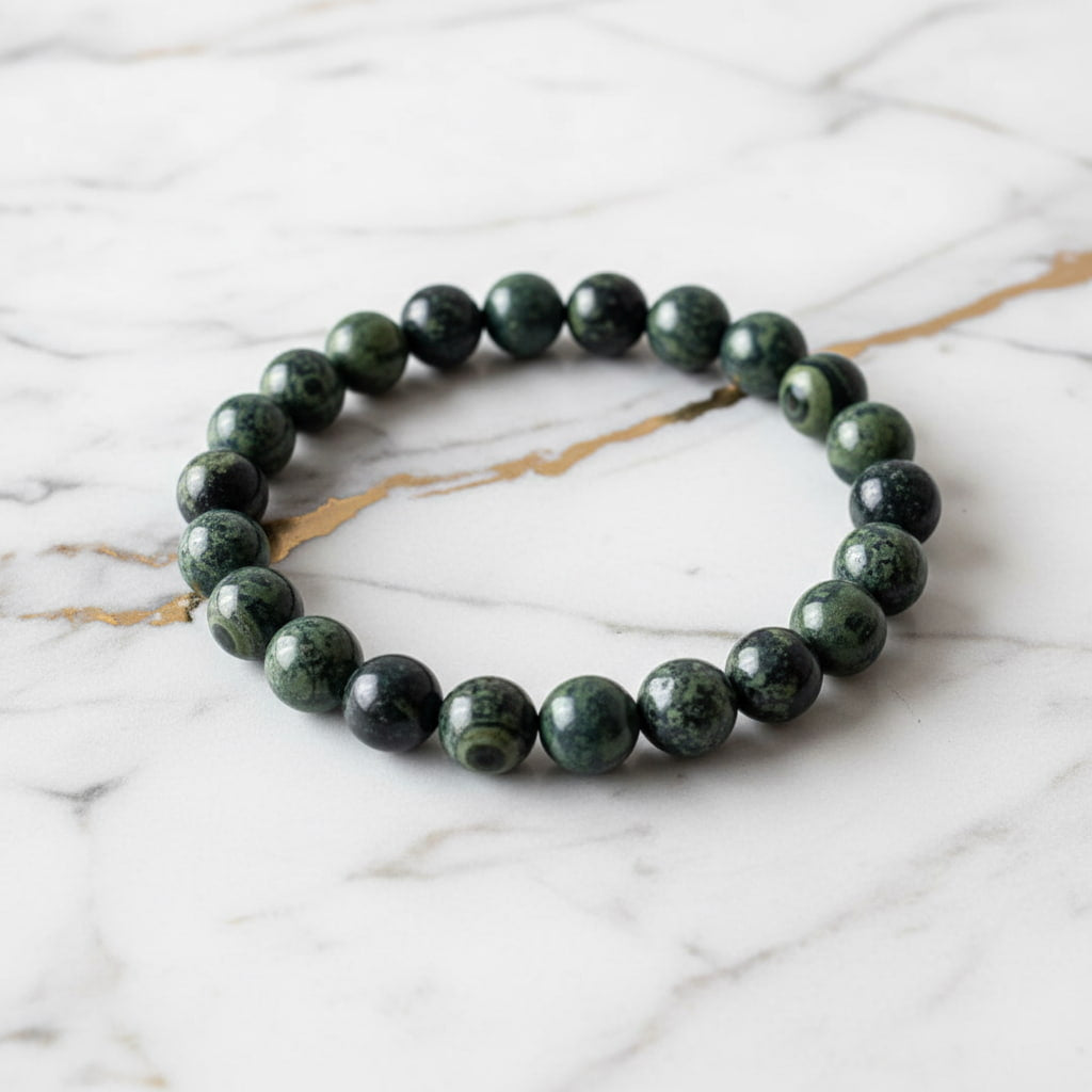Kambaba Kugelarmband – Natursteinarmband in Grün & Schwarz CrystalScents