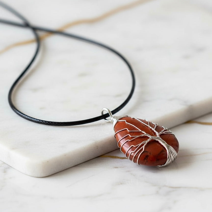 Jaspis Halskette - Silbern verziert