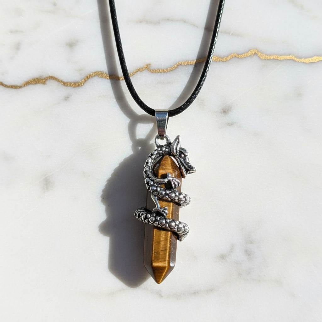 Tigerauge Halskette - Doppelender Drache CrystalScents