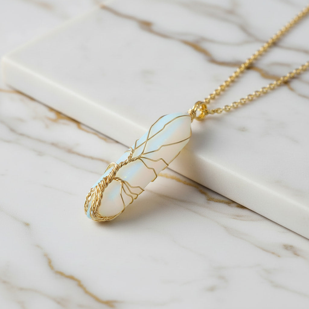 Opalit Halskette - Goldverzierter Doppelender CrystalScents