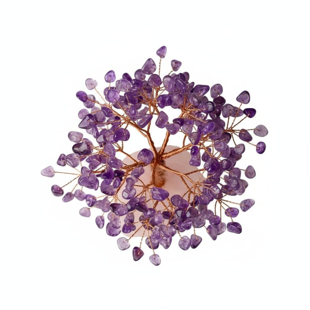 Amethyst Baum auf Rosenquarzrohstein – Harmonie & Balance CrystalScents