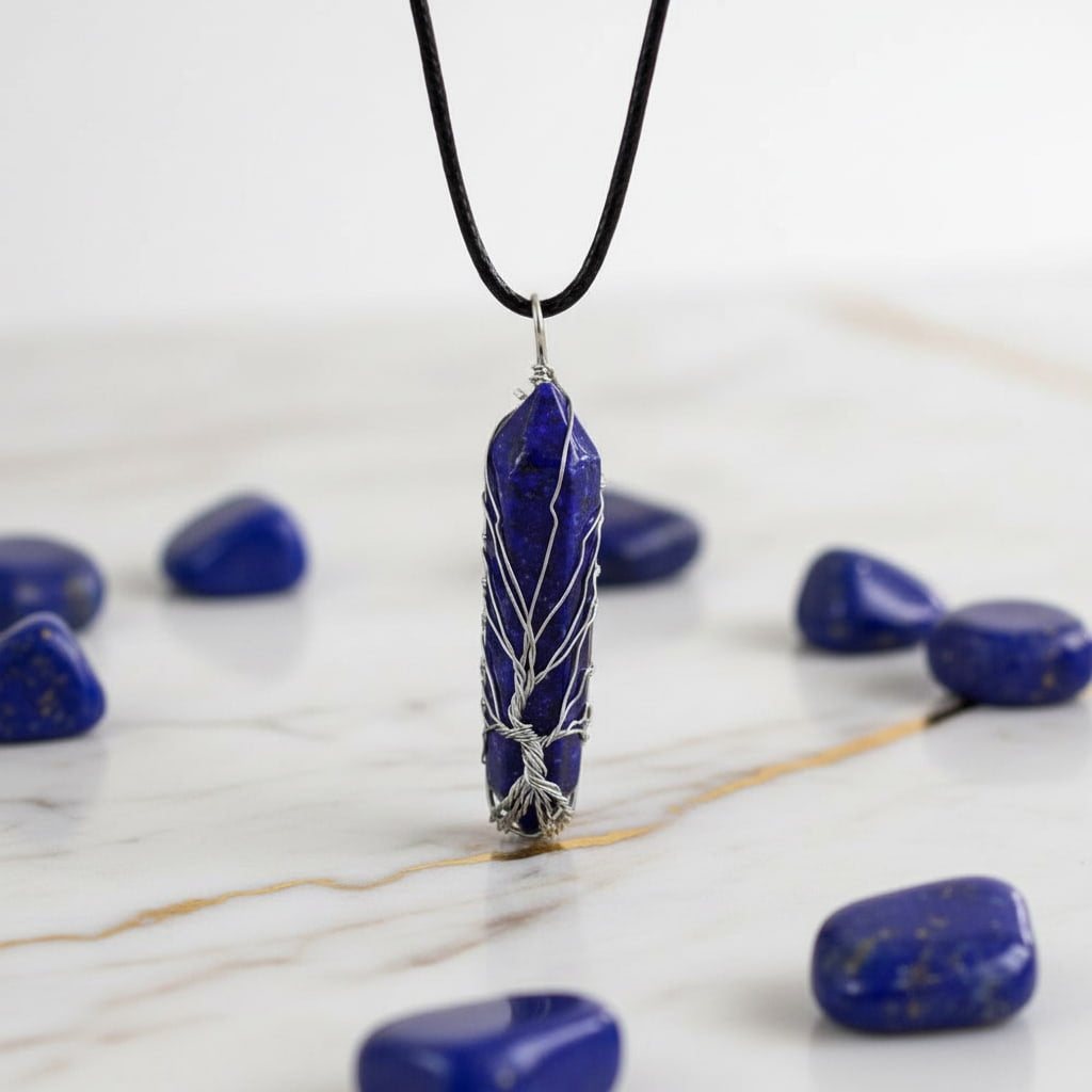 Lapislazuli Halskette - Silberverzierter Doppelender