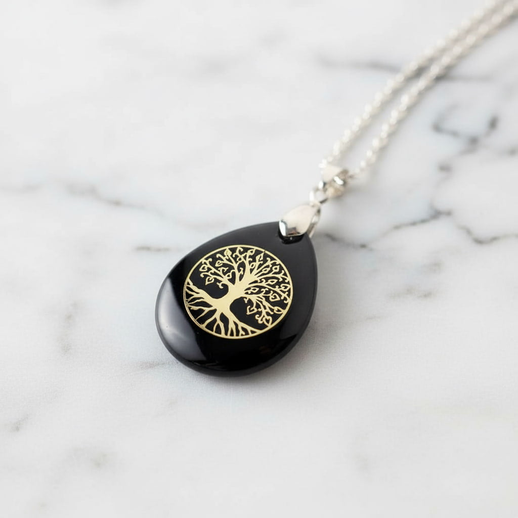 Obsidian Halskette „Baum des Lebens“