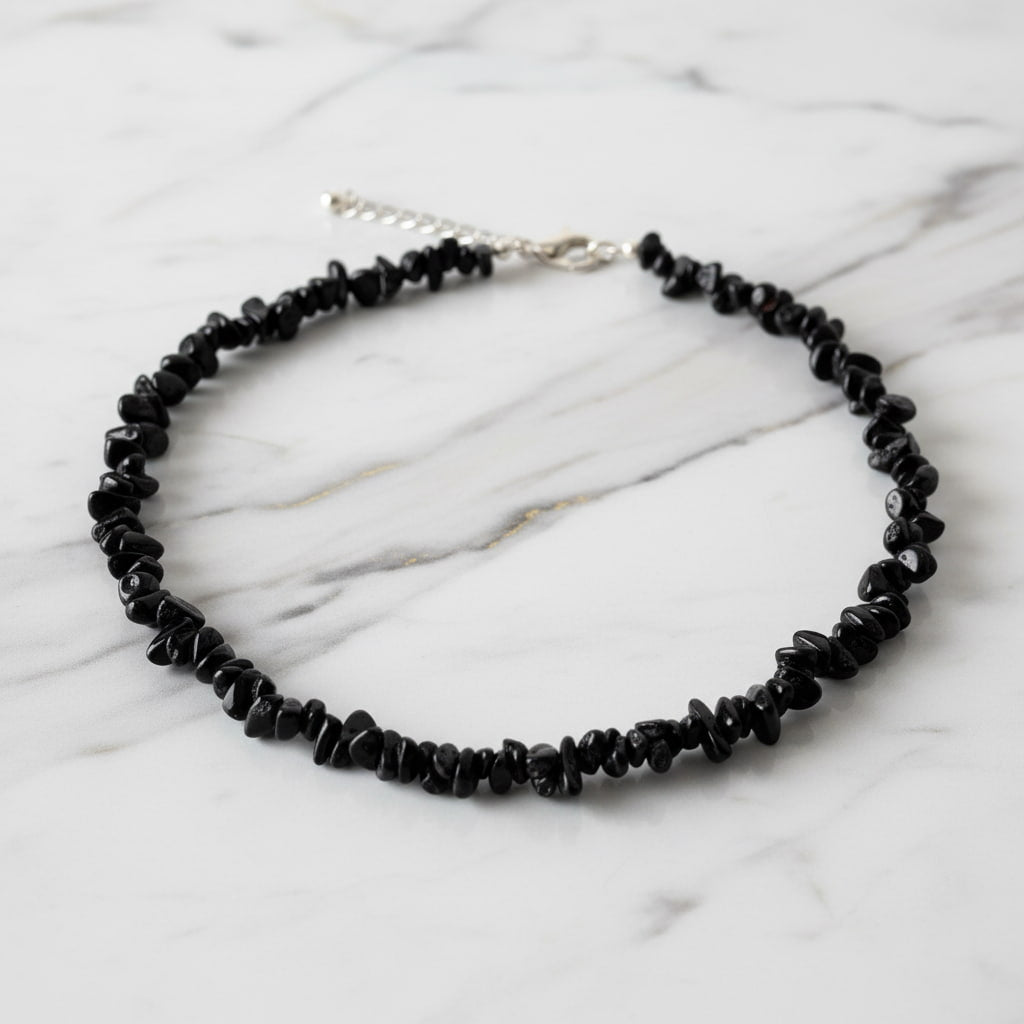 Achat Splitter Halskette – Schwarze Natursteinsplitter