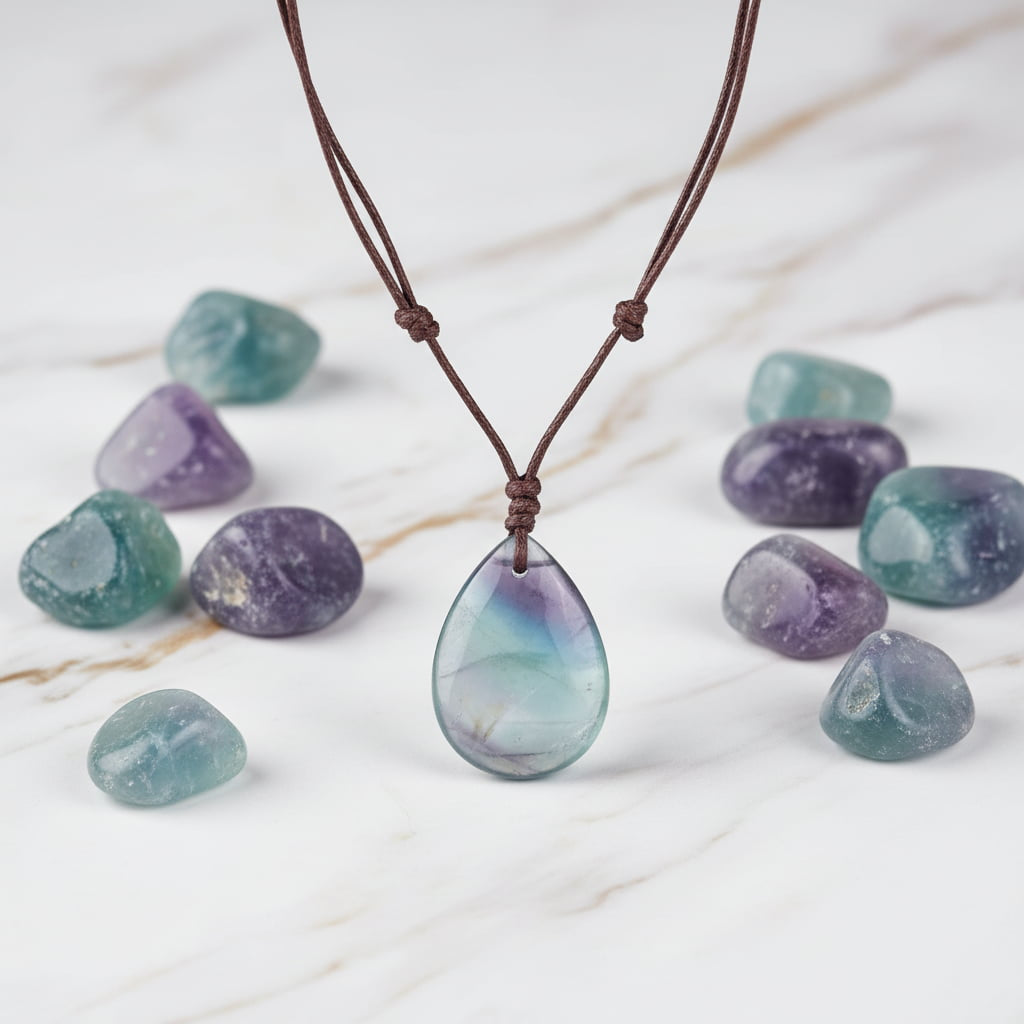 Fluorit Halskette - Tropfenförmiger Anhänger
