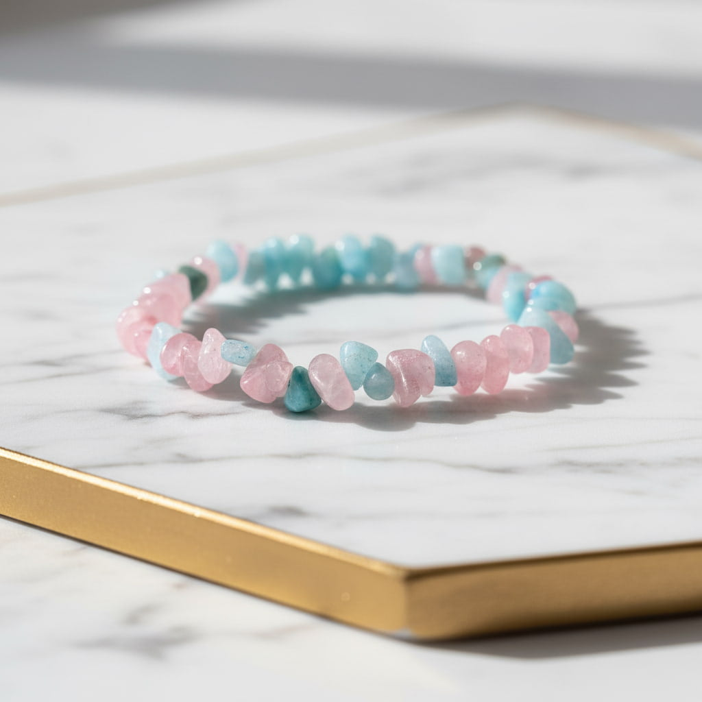 Rosenquarz Aquamarin Splitterarmband CrystalScents
