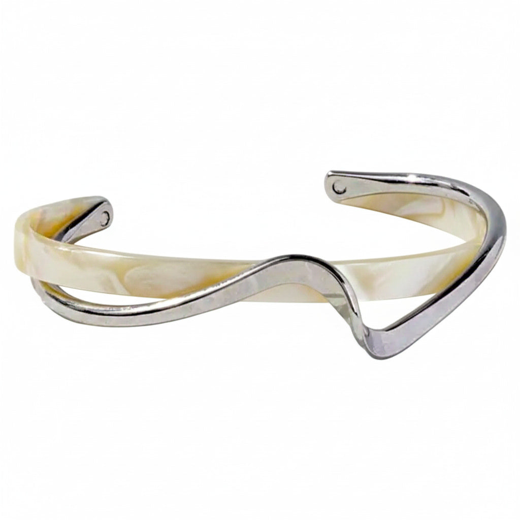 Armband – Offene Wellenform in Weiß & Silber CrystalScents