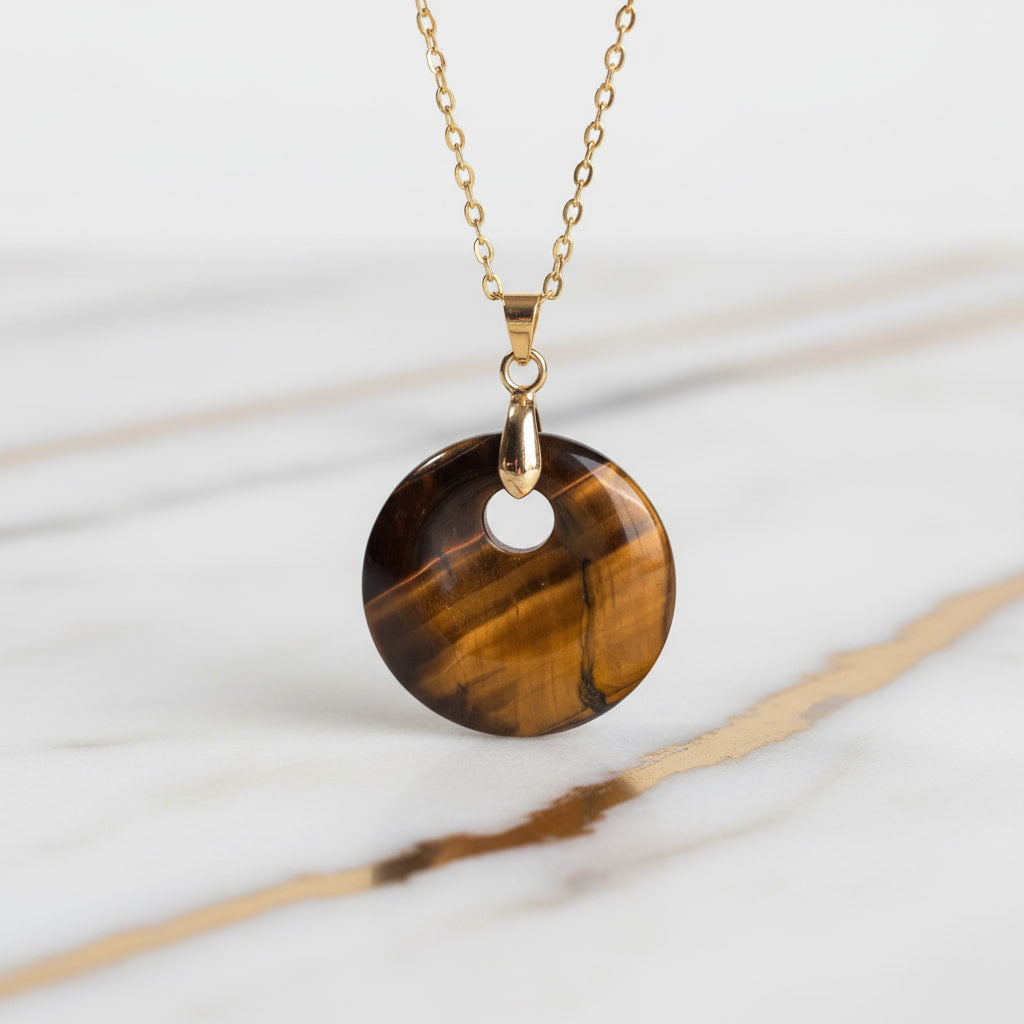 Tigerauge Halskette - Rundes Design CrystalScents