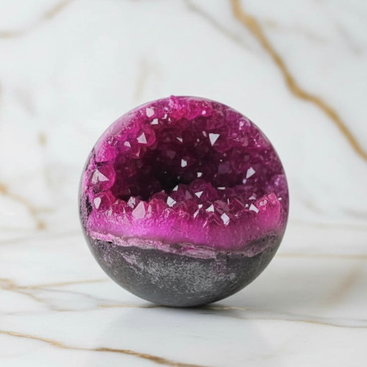 Amethystkugel mit pinker Druse – Funkelndes Kristallhighlight CrystalScents