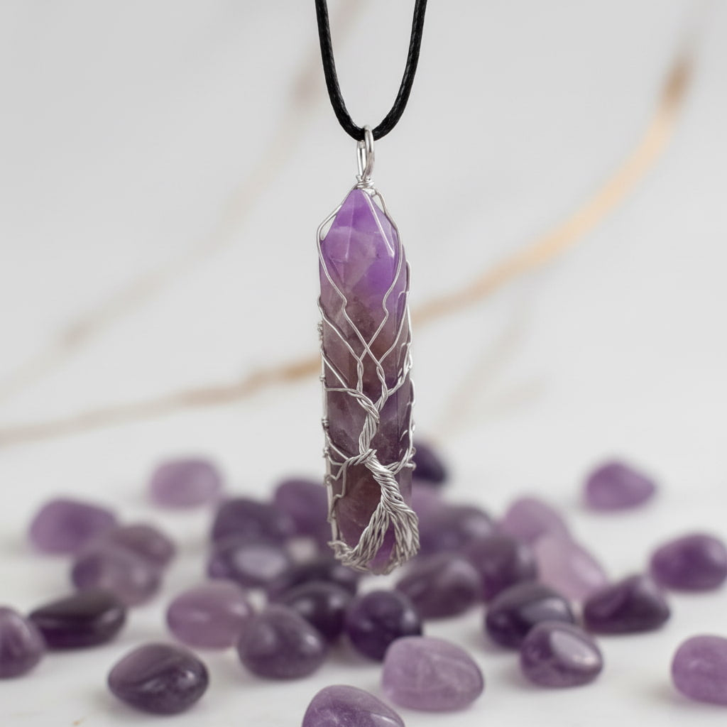 Amethyst Halskette - silberverzierter Doppelender CrystalScents