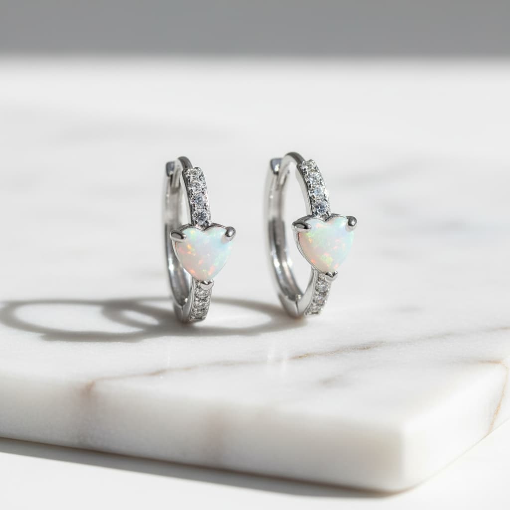 Opal Ohrringe Silber – Funkelndes Herz