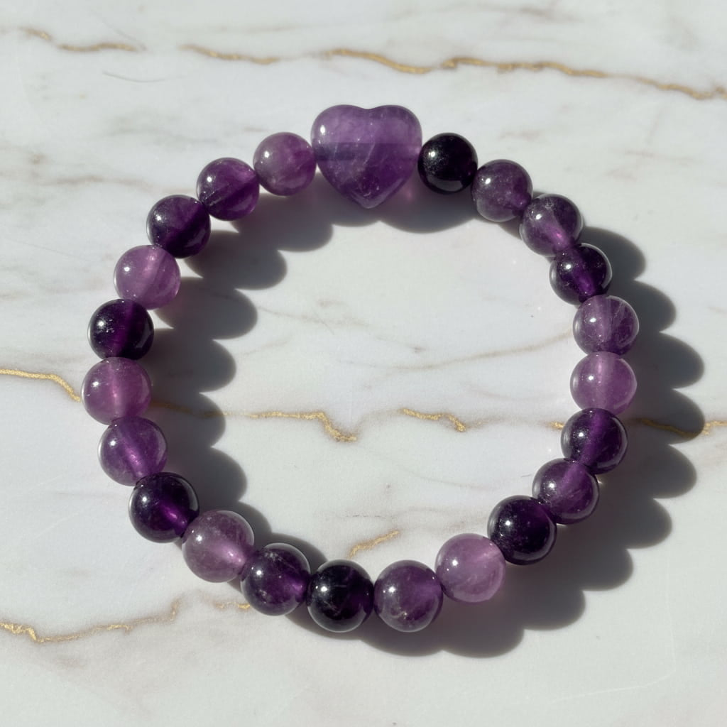 Amethyst Kugelarmband mit Herz – Liebe & Harmonie CrystalScents
