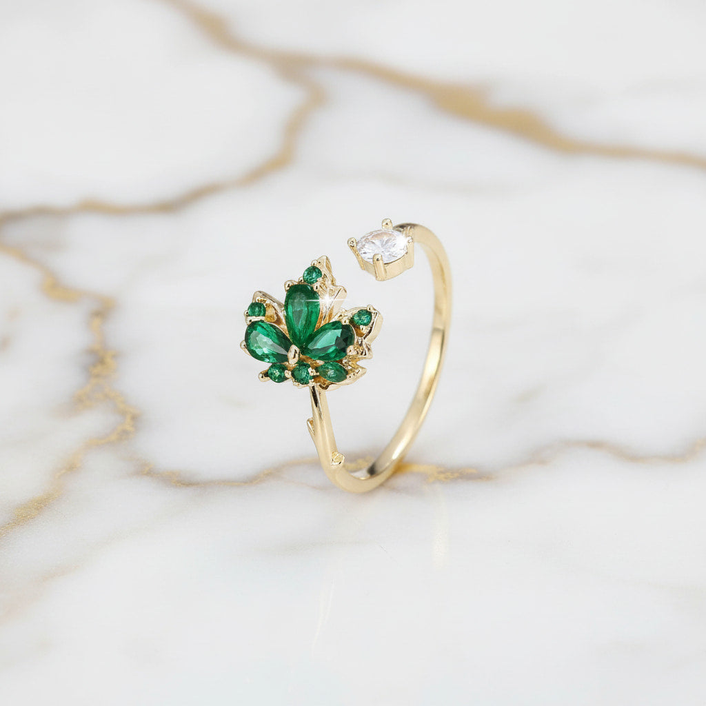 Ring offen mit grünem Ahornblatt CrystalScents