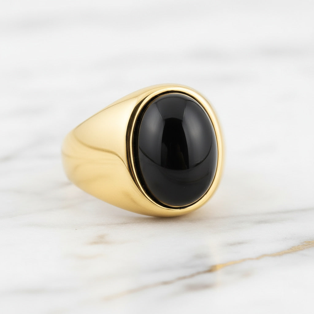Onyx Ring Gold oval großer Stein Statement Schmuck CrystalScents
