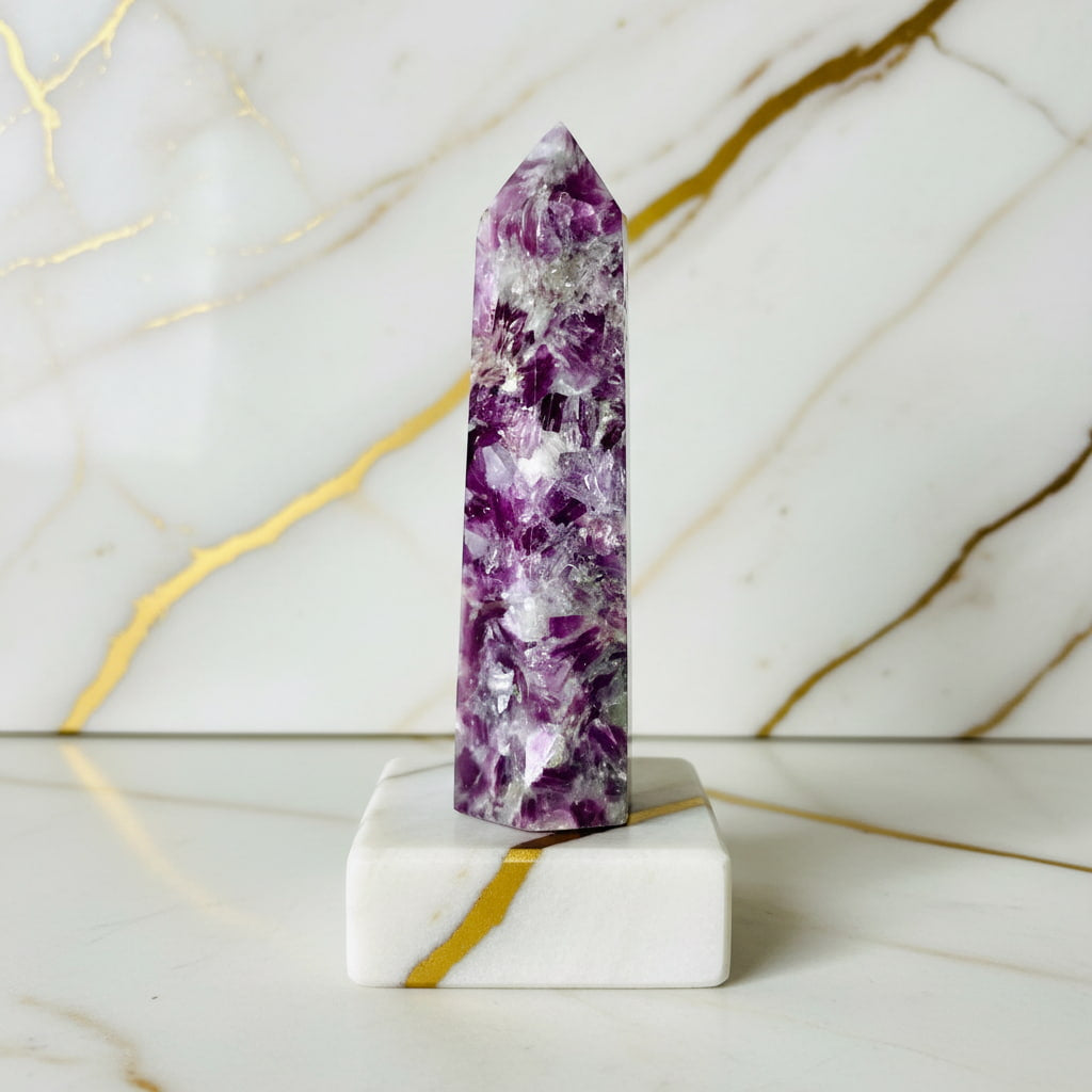 Lepidolith Obelisk – Lila Glanz CrystalScents