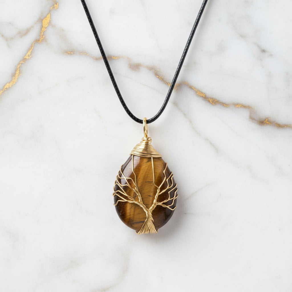 Tigerauge Halskette - Golden verziert CrystalScents