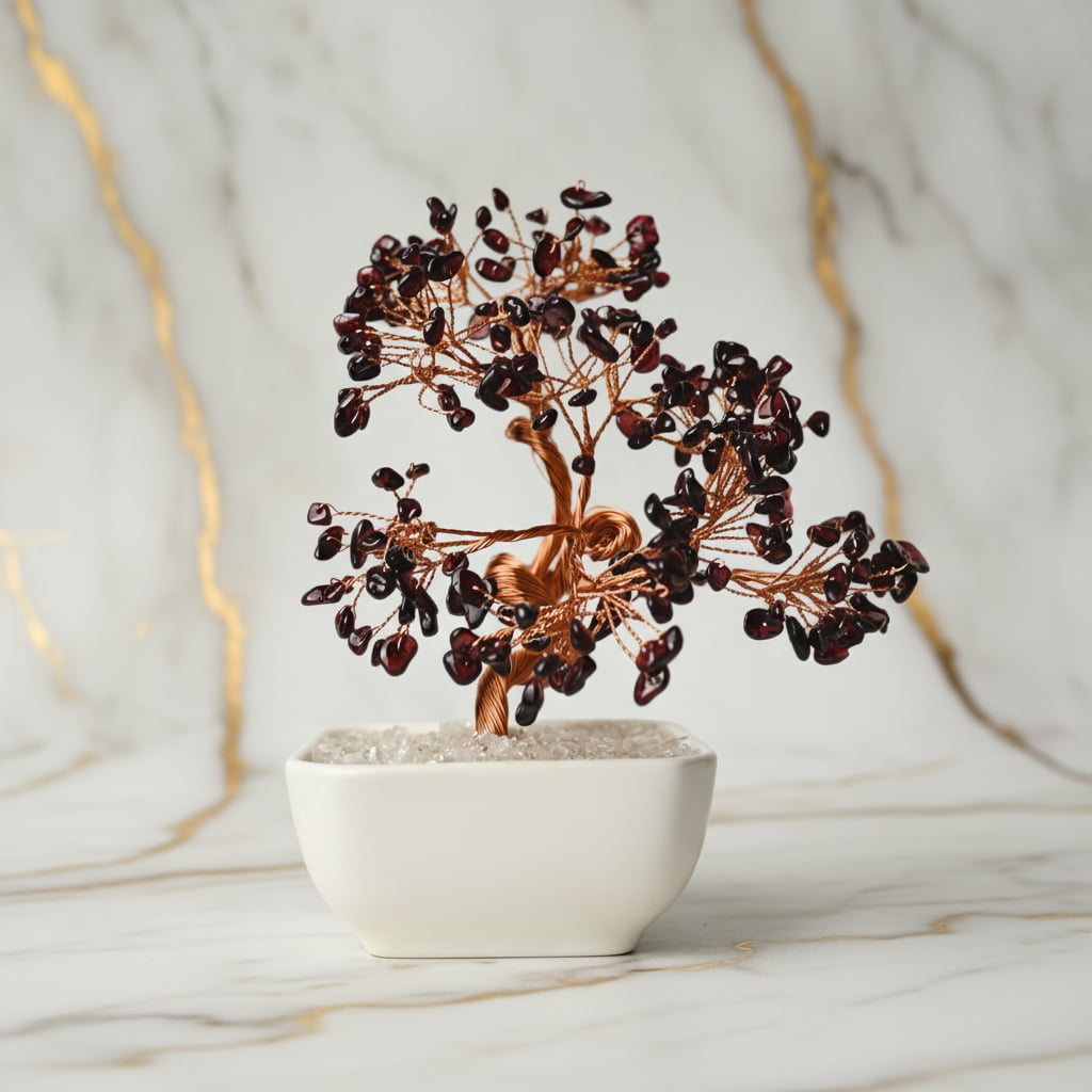 Granat Baum in Keramiktopf - Lebendige Kraft CrystalScents