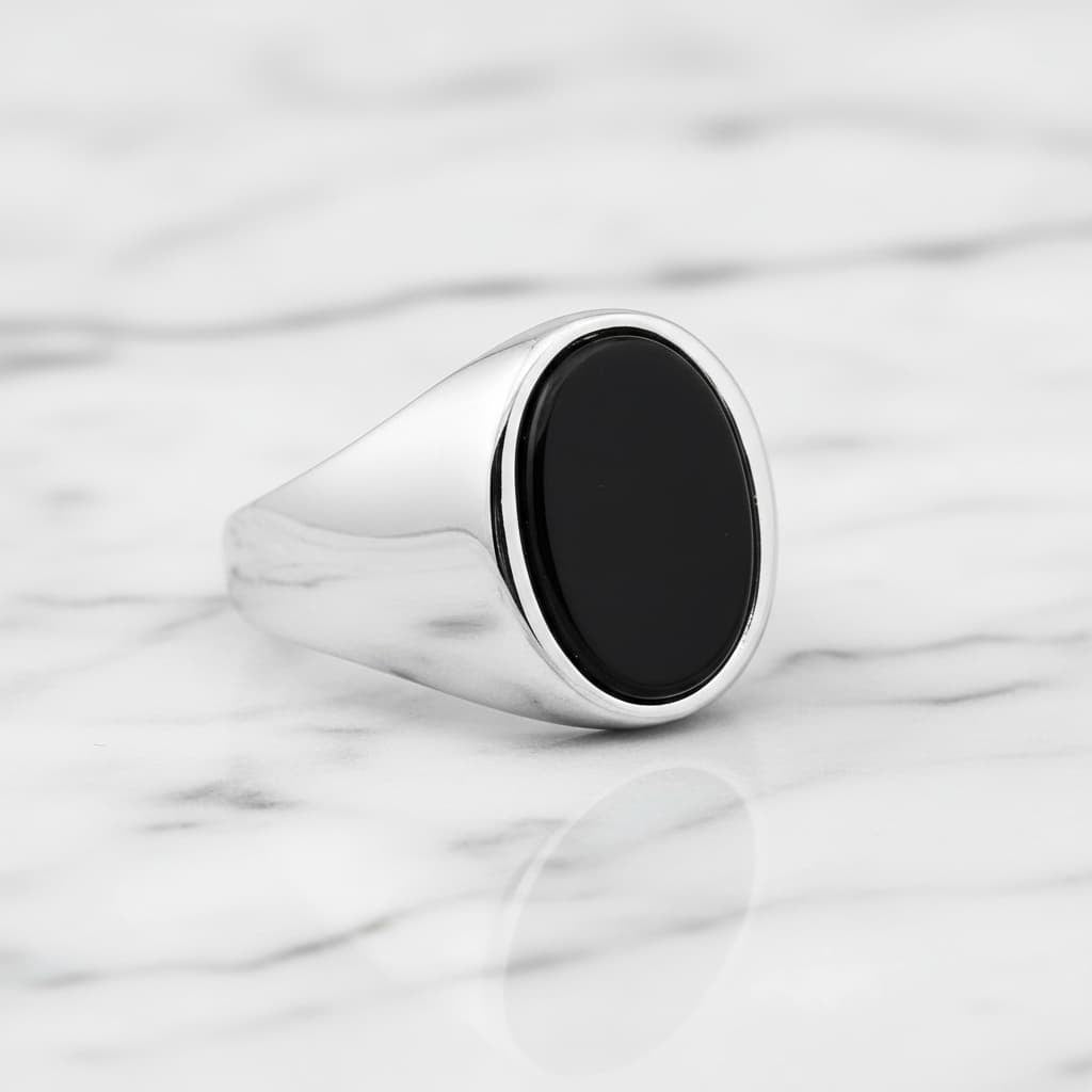 Onyx Ring Silber - schwarzer ovaler Kristall CrystalScents