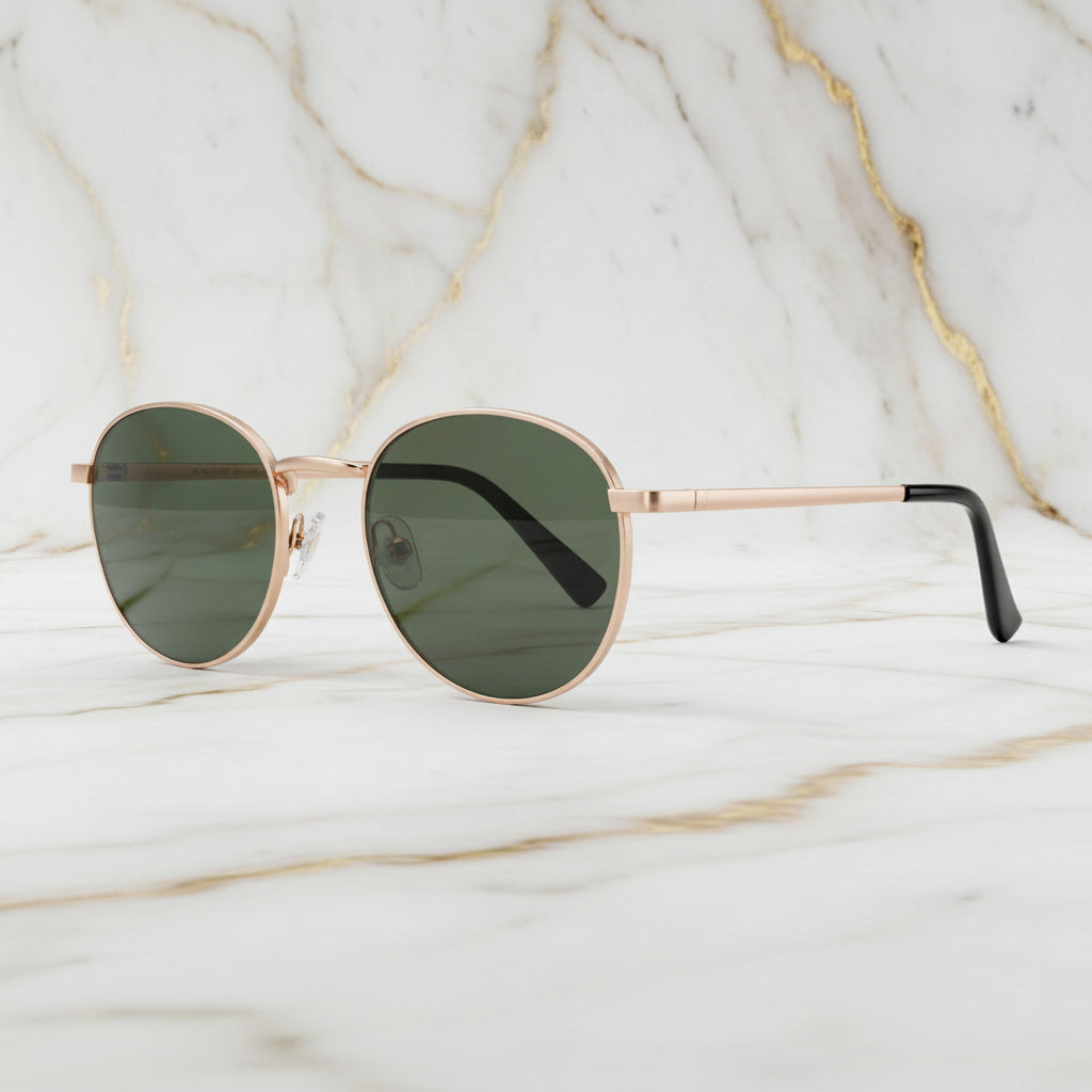 Sonnenbrille roségold mit grünen Gläsern CrystalScents