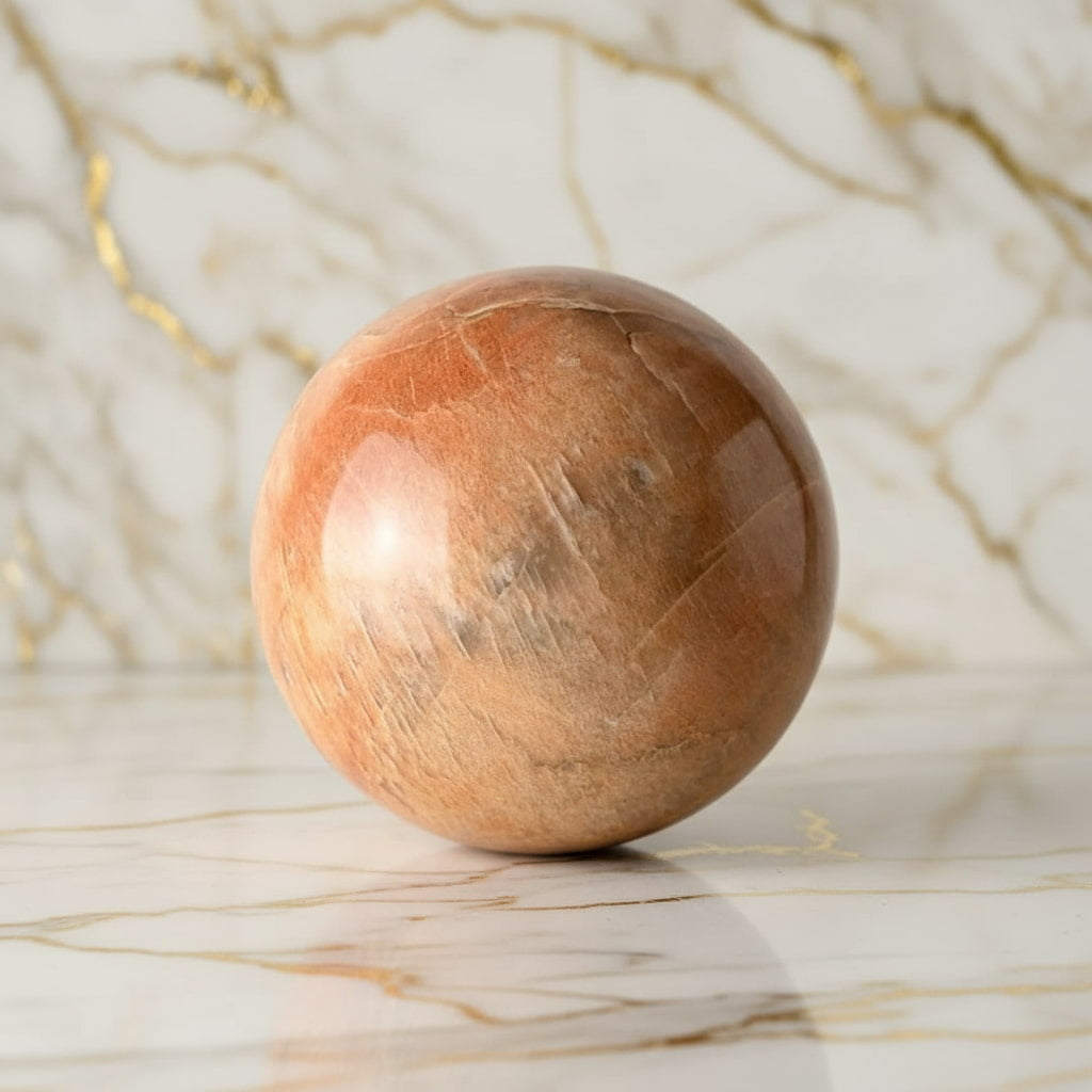 Sehr große Pfirsich Mondstein Kugel – Wärme & Schimmer CrystalScents