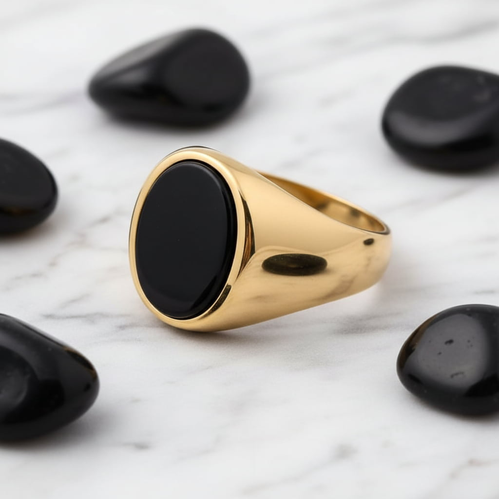 Onyx Ring Gold - schwarzer ovaler Kristall CrystalScents