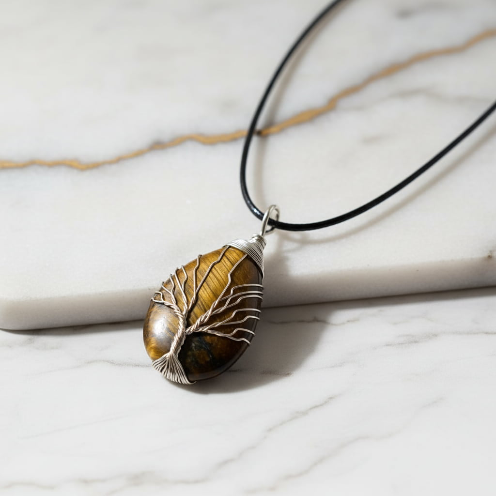 Tigerauge Halskette - Silbern verziert CrystalScents