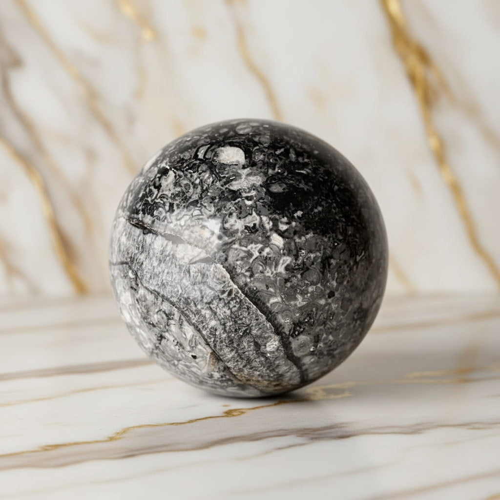 Große Jaspis Kugel - Versteinerte Muscheln CrystalScents