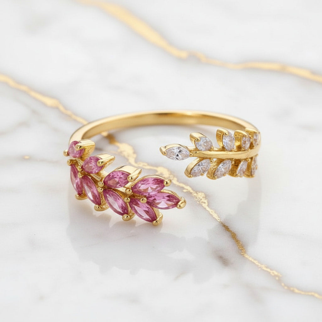 Ring mit Blatt-Design in Rot – Offene Form CrystalScents