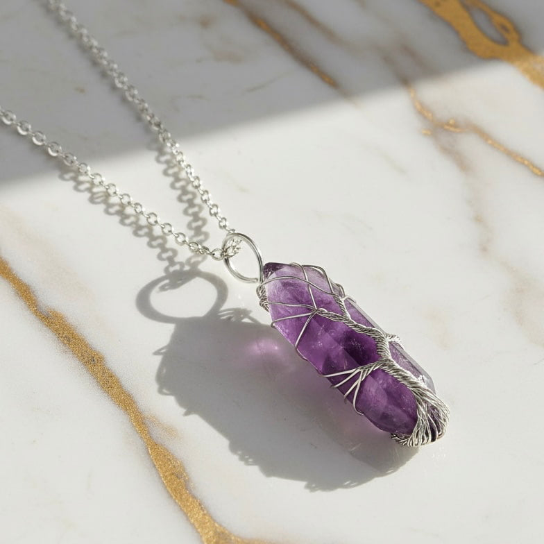 Amethyst Halskette – Doppelender mit Silberverzierung CrystalScents
