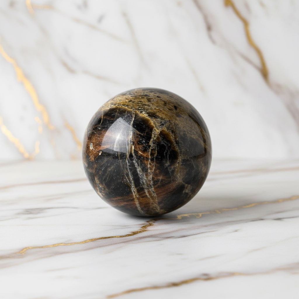 Schwarze Mondstein Kugel – Schutz & Intuition CrystalScents
