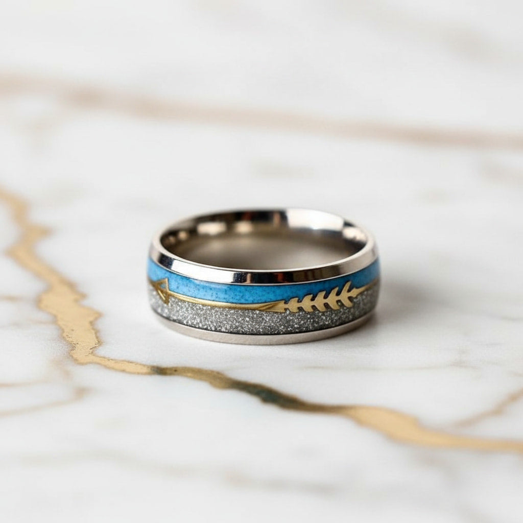 Ring mit blau Pfeil-Design – dekoratives Accessoire für markanten Look CrystalScents