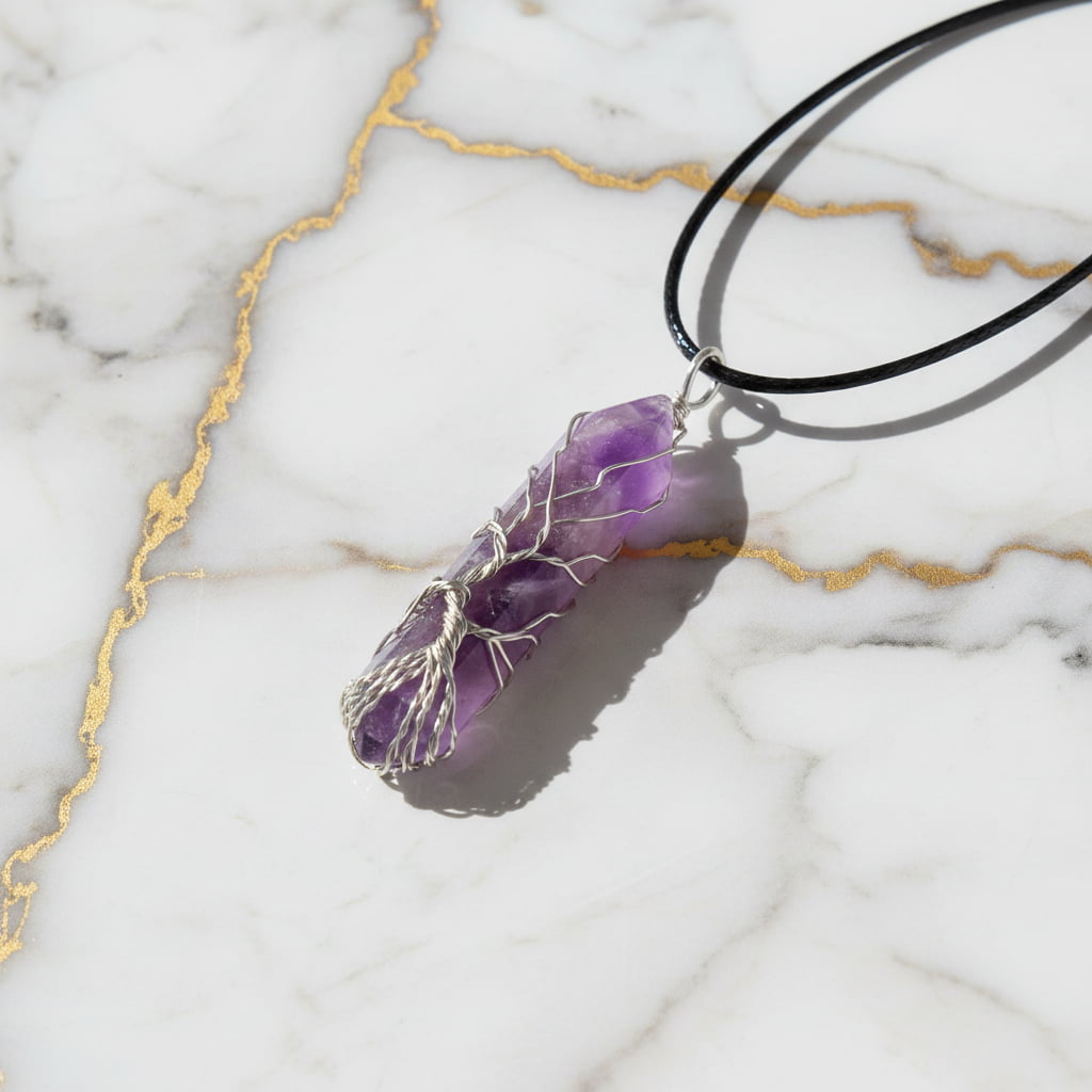 Amethyst Halskette - silberverzierter Doppelender CrystalScents