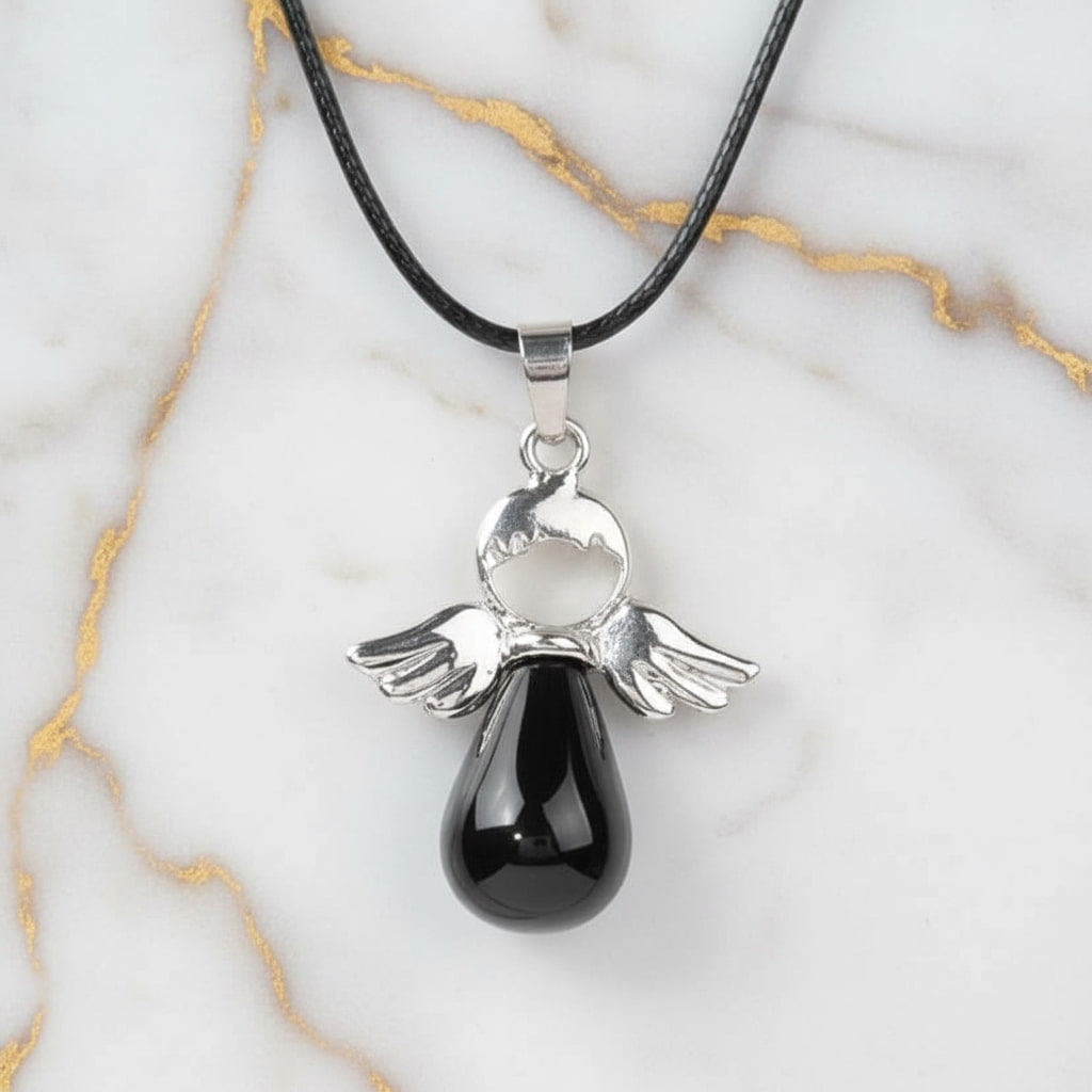 Obsidian Halskette - Engel Anhänger CrystalScents