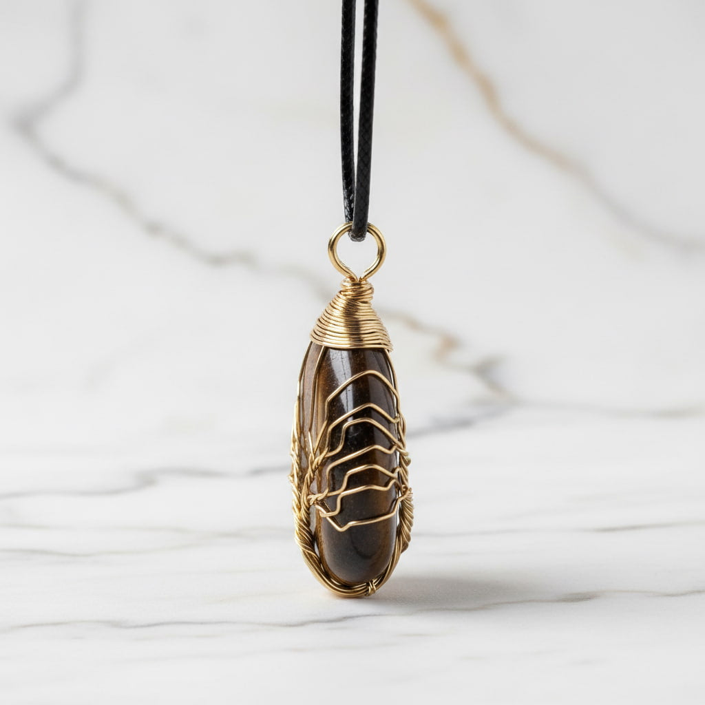 Tigerauge Halskette - Golden verziert CrystalScents