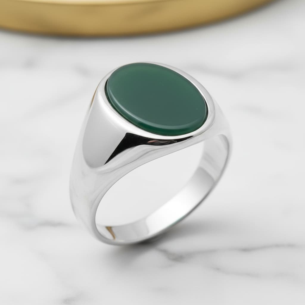 Onyx Ring Silber - grüner ovaler Kristall CrystalScents