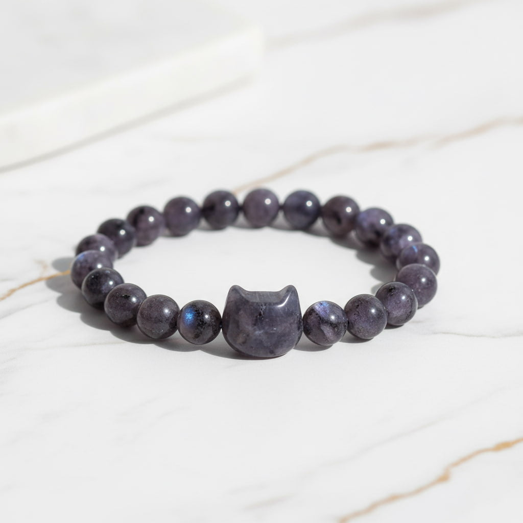 Labradorit Kugelarmband - Schimmernde Katze CrystalScents