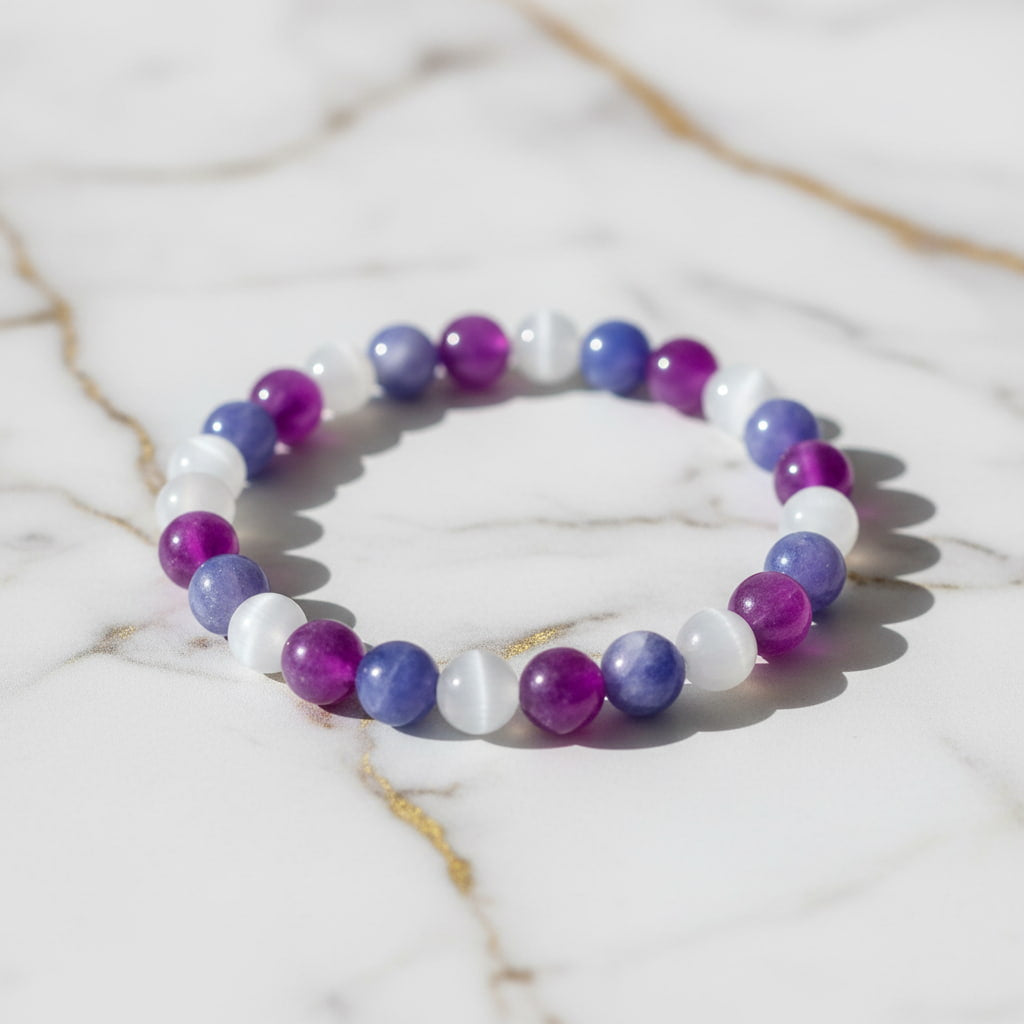 Amethyst Kugelarmband mit Aquamarin & Katzenauge