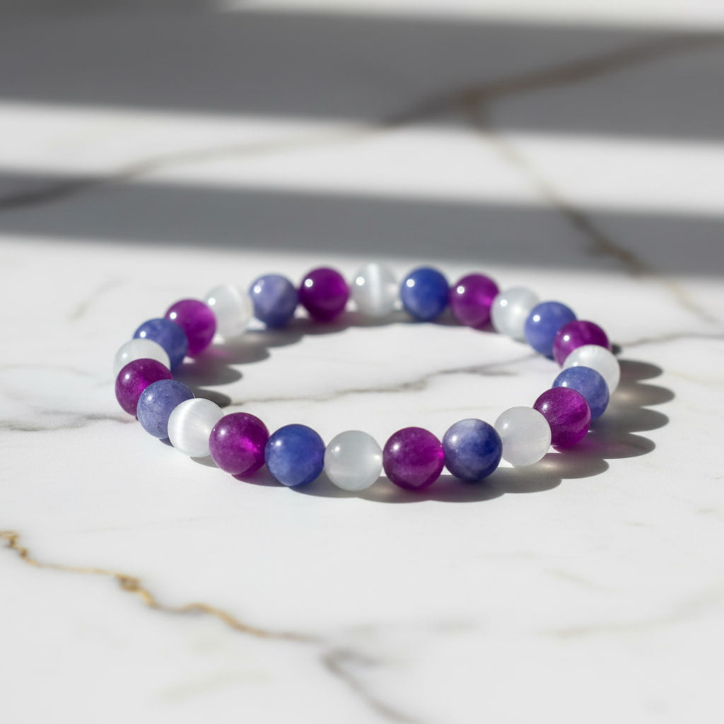 Amethyst Kugelarmband mit Aquamarin & Katzenauge
