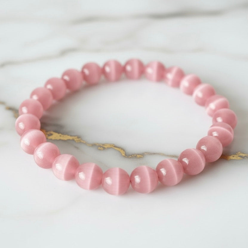Katzenauge Kugelarmband - Rosa Schimmer