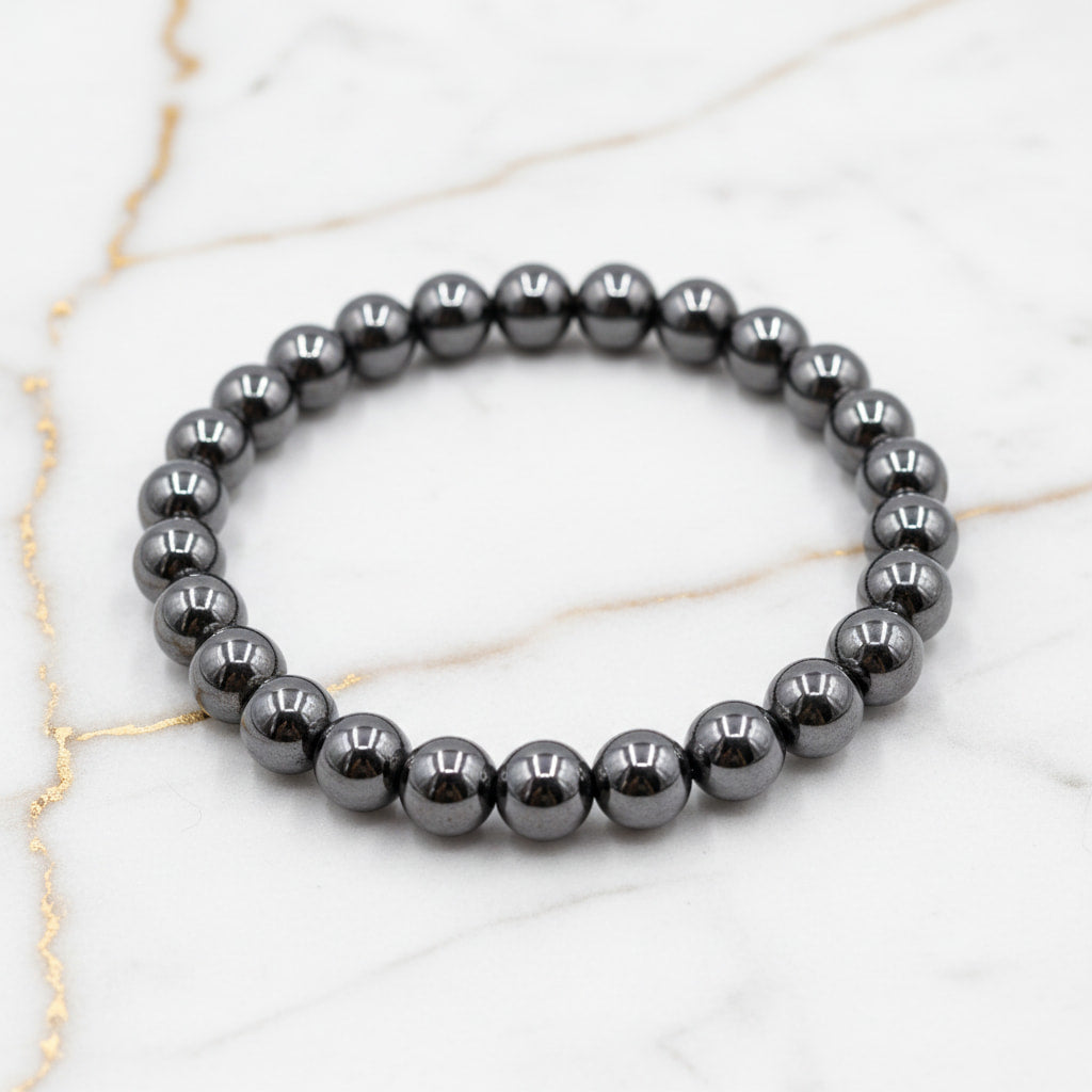 Hämatit Kugelarmband – mit metallischem Schimmer