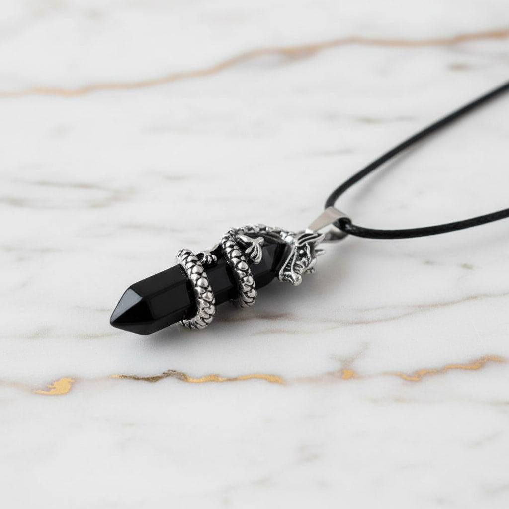 Obsidian Halskette - Doppelender Drache CrystalScents