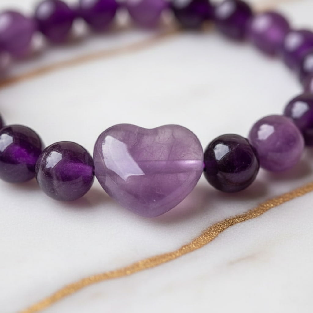 Amethyst Kugelarmband mit Herz – Liebe & Harmonie CrystalScents