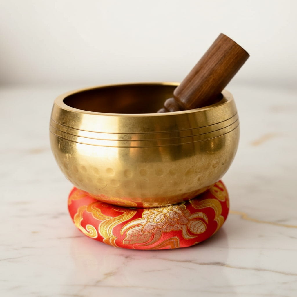 Klangschale mit rotem Kissen – Entspannung & Harmonie CrystalScents