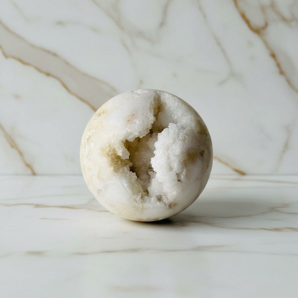Achat Kugel – Funkelndes Naturjuwel mit Druzy-Kristallen
