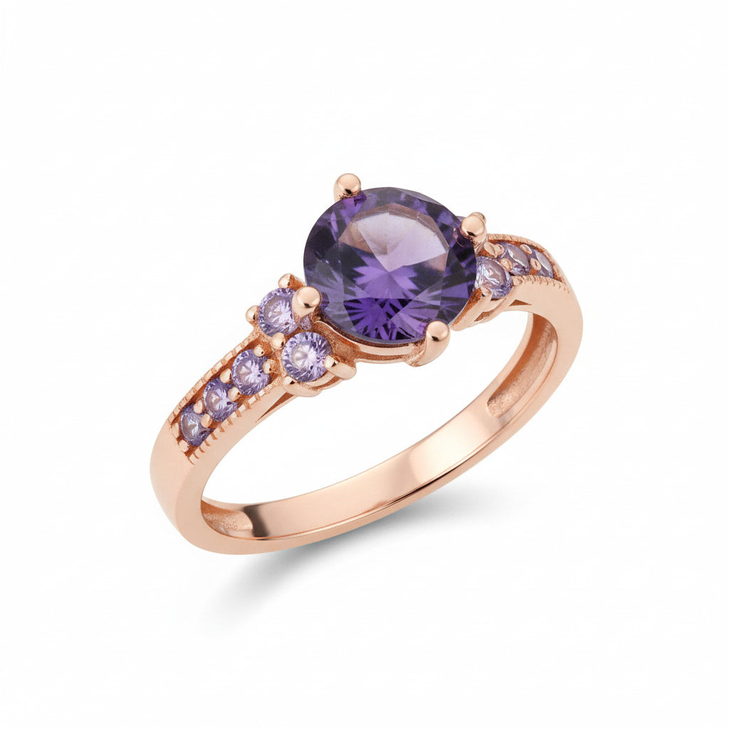 Ring Roségold – Runder violetter Akzent CrystalScents