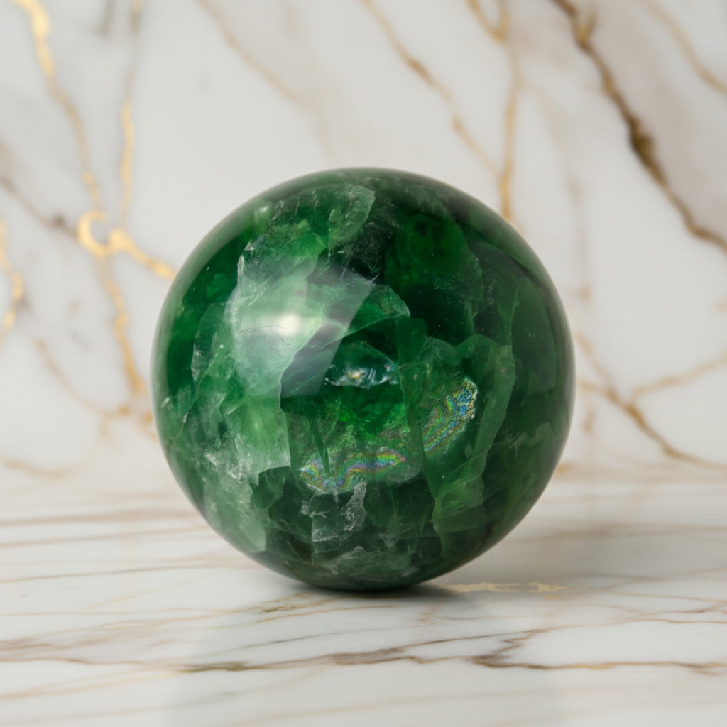 Große Fluorit Kugel – Einzelstück in Dunkelgrün CrystalScents