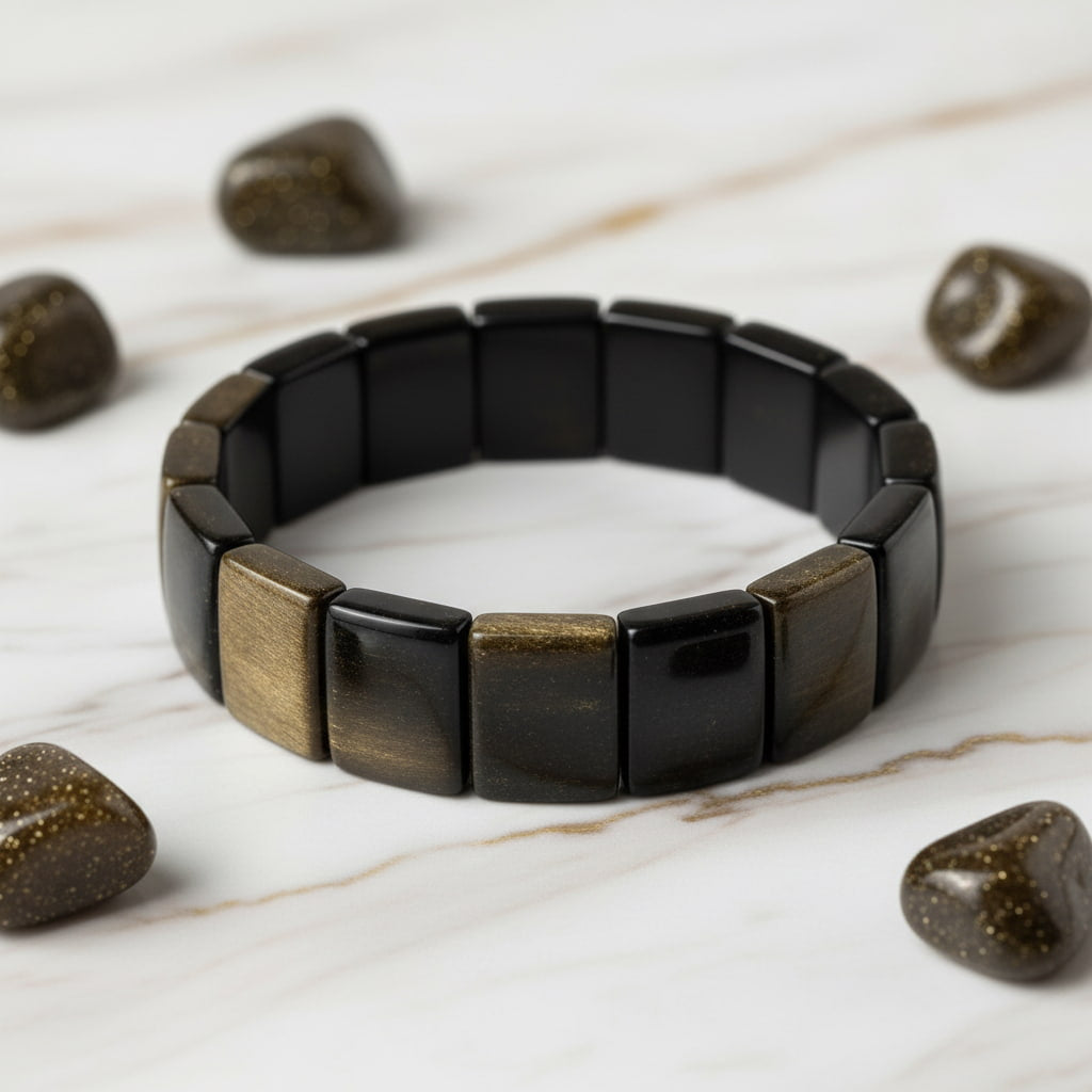 Gold Obsidian – Breites Armband mit magischem Schimmer